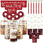 Irenare 36 Pcs Bridesmaid Proposal Gifts Set of 6 Will You Be My Bridesmaid 16 oz Glass Cup Brides Maid Cosmetic Bags Cards Bracelets Bridal Shower Favor Wedding Supplies Bachelorette Party(Red)