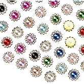 100 Pcs 12mm Flower Claw Pearl Sew On Rhinestones Gold Flatback Base Shiny Crystals Rhinestones Stones for Wedding Clothing Dress Shoes Crafts Decoration (01 Mixed)