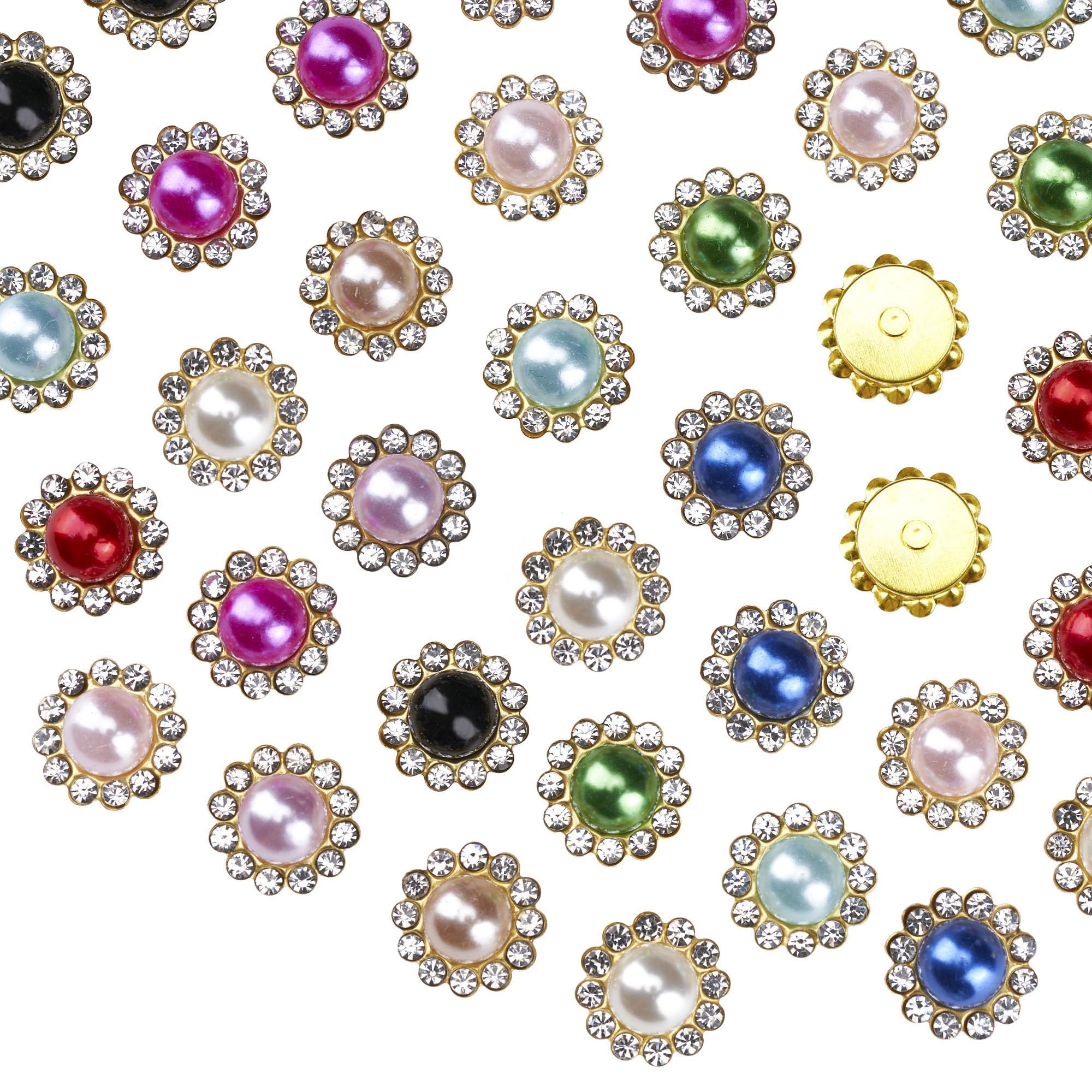 Photo 1 of 100 Pcs 12mm Flower Claw Pearl Sew On Rhinestones Gold Flatback Base Shiny Crystals Rhinestones Stones for Wedding Clothing Dress Shoes Crafts Decoration (01 Mixed)