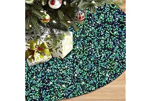 OMKSIH Green Christmas Tree Skirt 48 Inch Velvet Tree Skirt Glitter Sequin Tree Skirt for Artificial Tree Large Green Christmas Tree Skirt Collar Personalized Xmas Tree Base Cover for Holiday Decor