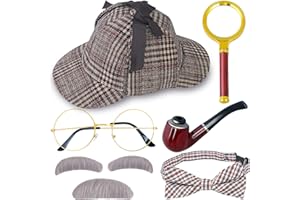 MATINIY 100 Days of School Old Man Costume for Kids Detective Hat Magnifying Glass Bow Tie Mustache Grandpa Dress Up Supplies