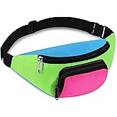 Xuniea 80s Retro Neon Fanny Pack 2 Pockets Belt Bags 90s Costumes for Women Men Waist Packs for Holiday Festival 80s Theme Halloween Party(Green Bottom)