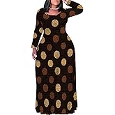 PinkPatty Plus Size Maxi Dresses for Women Long Sleeve Crew Neck Sundress Casual Fall Dress with Pockets