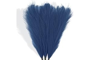 Acfruits Blue Pampas Grass Small, Navy Blue 3Pcs 17" Faux Pampas Grass Decor, Blue Pompas Grass Flower Arrangement and Vase Filler for Boho Home Wedding Decoration