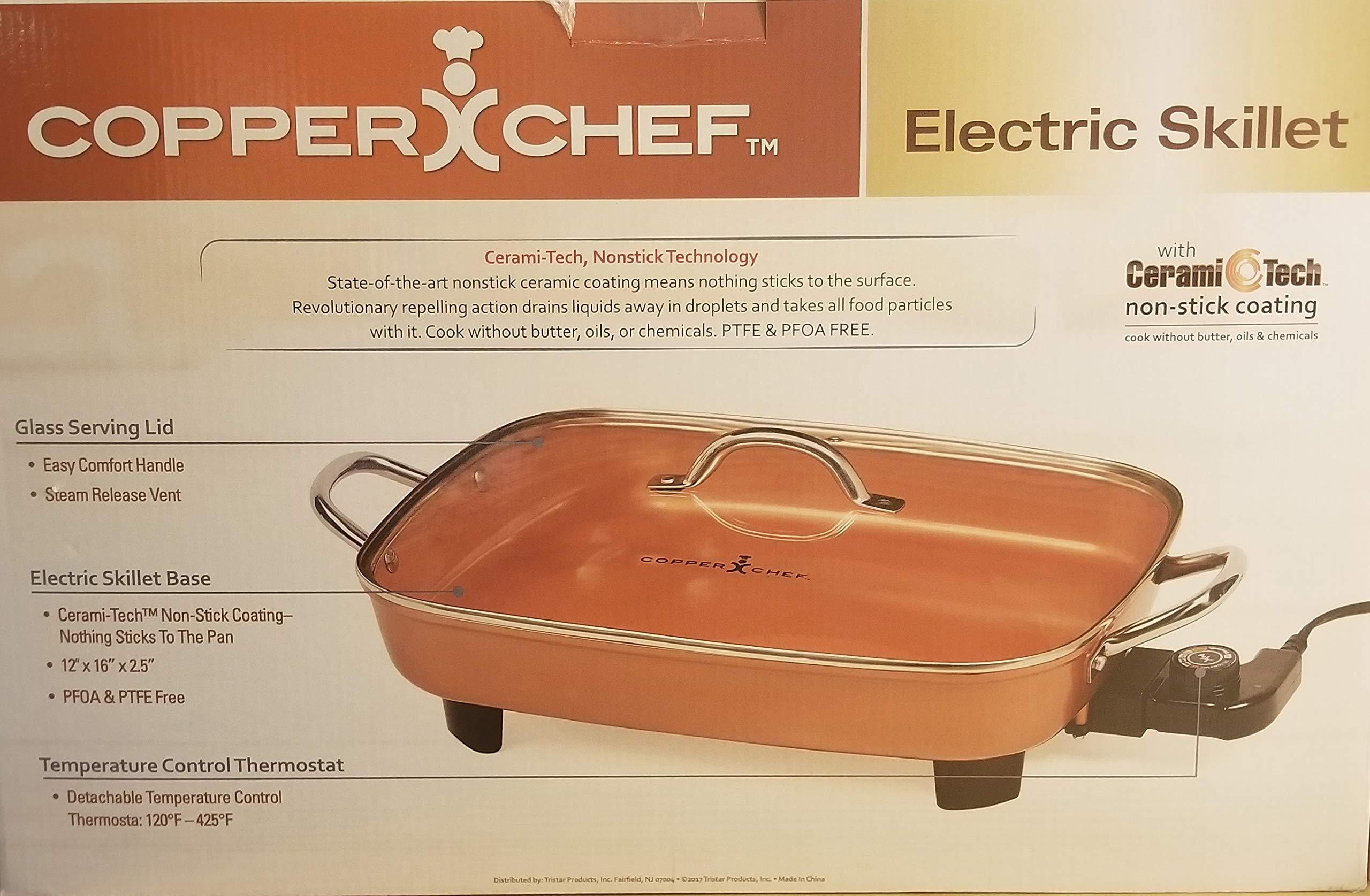 Copper Chef Deluxe 16" Electric Skillet with Stainless Steel Handles
