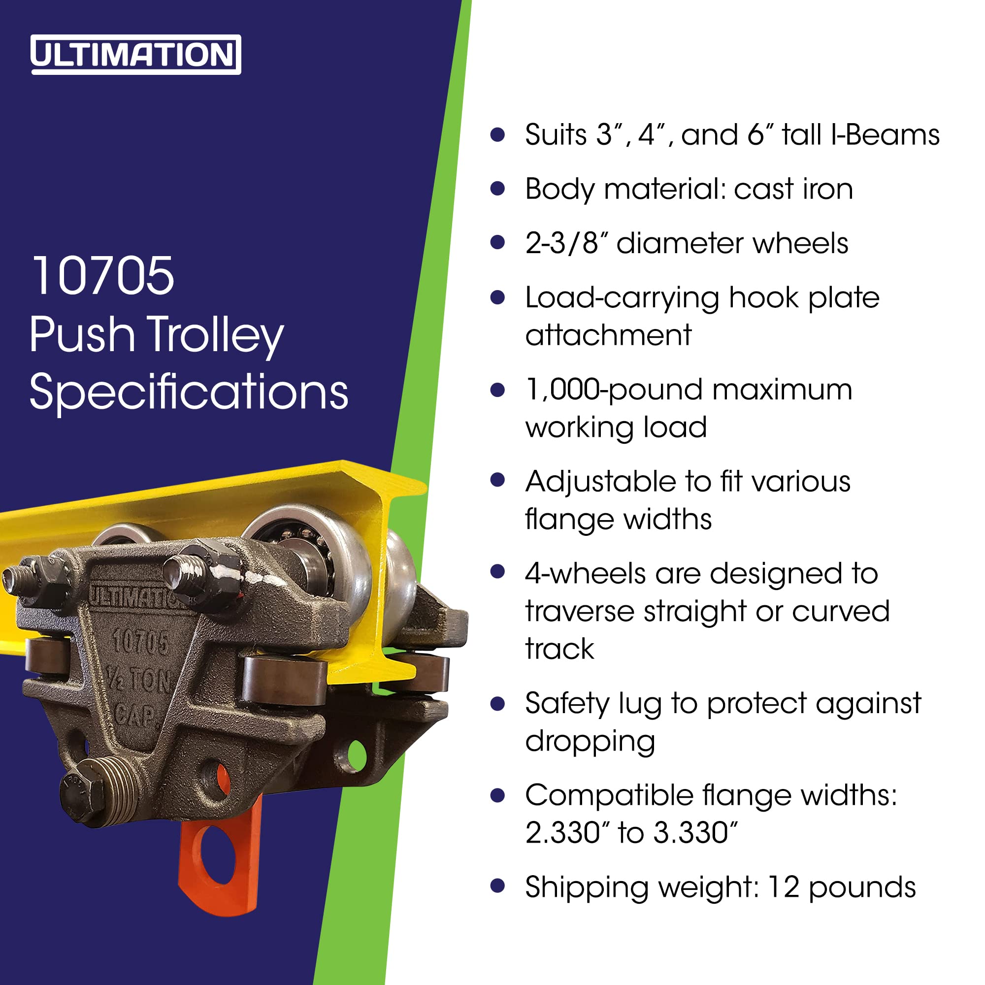 Mua Heavy Duty 1,000 Pound Capacity I-Beam Trolley with Side Guide ...