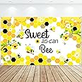 Sweet as Can Bee Backdrop Banner, Bee Theme Party Decoration, Polyester, Yellow, Baby Shower, 73 x 43 Inch, Includes Banner & Rope