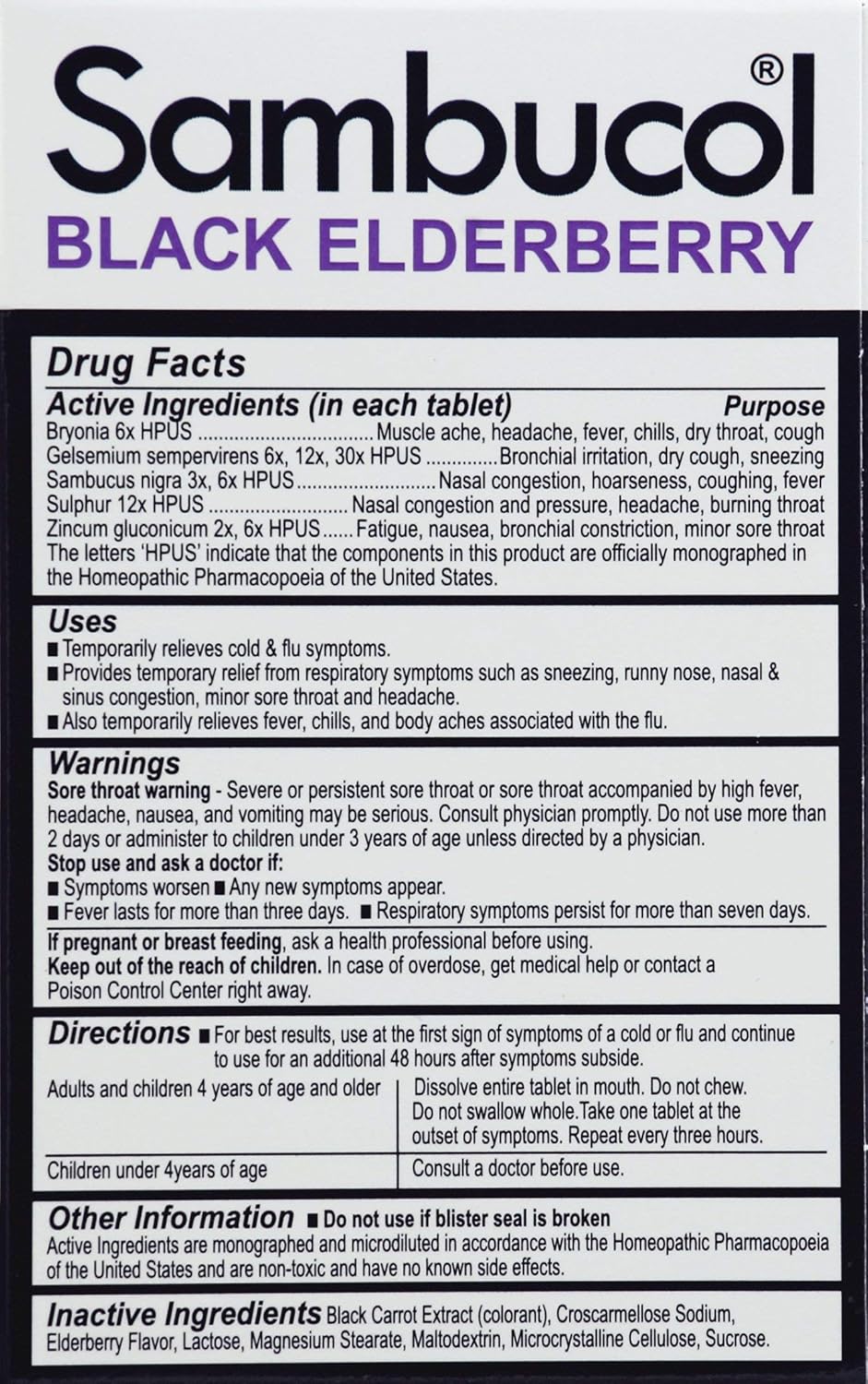 Sambucol Black Elderberry Cold & Flu Relief Tablets 30 ct: Health & Personal Care
