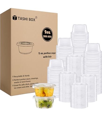 Vasitos Para Postres Con Tapa 1.5 Oz 200 Juegos Vasos De Plástico Transparente Con Tapas, Pequeños Recipientes Pequeños Para Tarros Plástico Con Tapa 200 Ml
