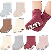 QHANSHIEE 8 Pairs Baby Toddler Socks Non-Slip Grip Socks for Boys Girls Newborn Infant Baby Cotton Crew Sock with Grips 0-5T
