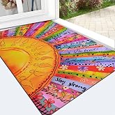 Likiyol Boho Sun Door Mat Outside Entrance, Colorful Floral Welcome Mat Front Door Mat Inspirational Quotes Non Slip Doormat Outdoor Indoor Entrance, Low Profile, Absorbent, 24