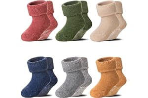 EOCOM 6 Pairs Baby Boy Girl Non Slip Socks Child Toddler Winter Thick Soft Wool Kids Warm Socks with Grips