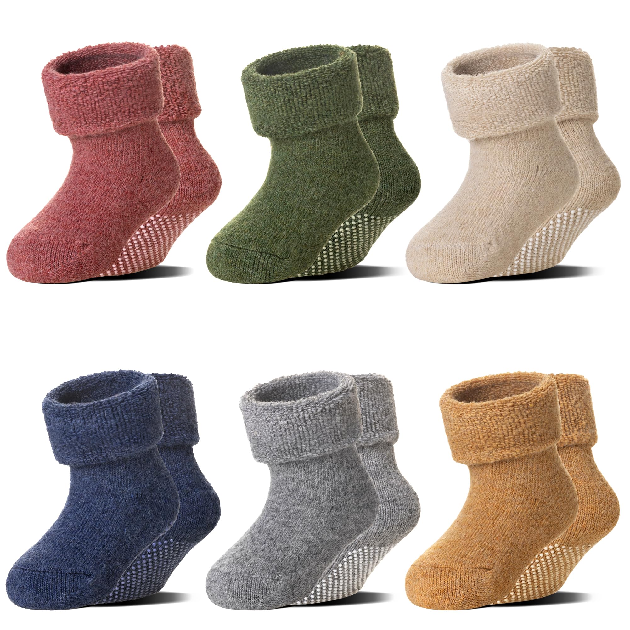Eocom 6 Pairs Baby Boy Girl Non Slip Socks Child Toddler Winter Thick Soft Wool Kids Warm Socks with Grips