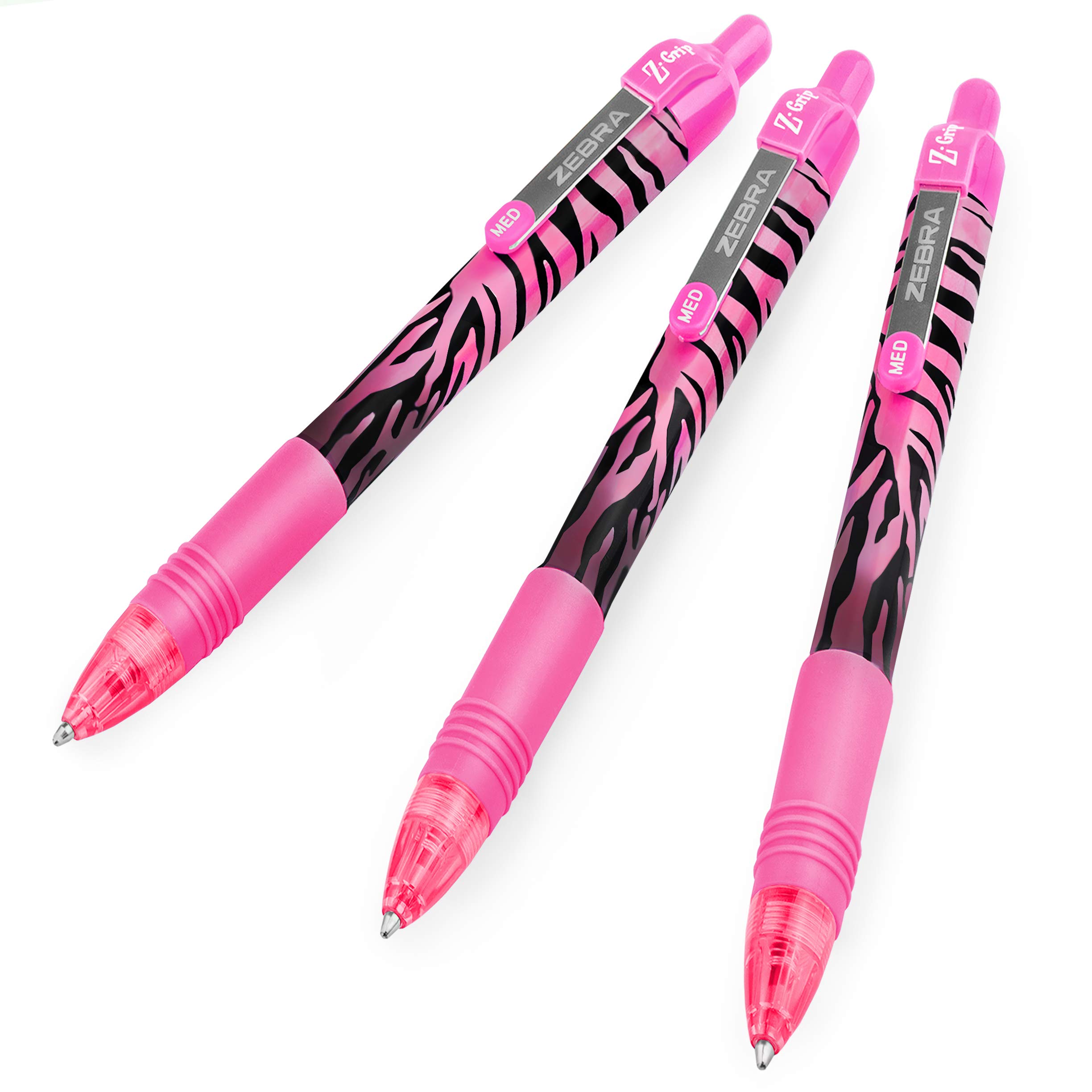 Zebra Z-Grip Smooth Ballpoint Pen - 1.0mm - Funky Flame - Stripe Pink Barrel - Pink Ink - Pack of 3