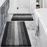 Gibelle Black Bathroom Rug Set 2 Piece, Chenille Non Slip Bath Mat Set, Absorbent Shower Rug and Bath Room Floor Mats, Quick Dry Bathmat Bathroom Decor Accessories for Tub, 16" x 24", 20" x 32"
