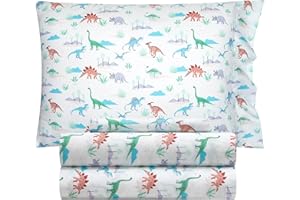 Heritage Kids 3-Piece Twin Sheet Set, Dinosaur Land Print,Includes Top Sheet, Fitted Sheet & Pillowcase, Kids Bedroom