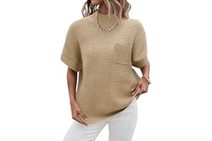 ZEAGOO Women 2025 Sweater Vest Mock Neck Batwing Short Sleeve Oversized Ribbed Knit Tops Fall Pullover Sweater S-XXL