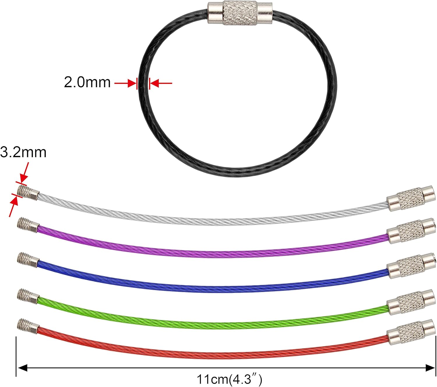 Keychain, Wisdompro 12 Pack of 4.3 Inches Stainless Steel Wire Ring 2mm Cable Loop Rings for Hanging Luggage Tag, Keys and ID Tag Keepers - MultiColor: Office Products