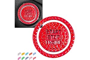 Hallomomo Engine Start Stop Button Bling Ring Cover, Crystal Rhinestone Push Start Button Cover, Red Zinc Alloy Car Emblem Badge Sticker