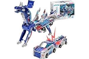 JUMUR Collision Transforming Dinosaur Car Toy - 2 Magnetic Transforming Cars Collide to Transform into Dinosaur - for Boys' Christmas, Halloween and Birthday Gifts (Blue Dragon)