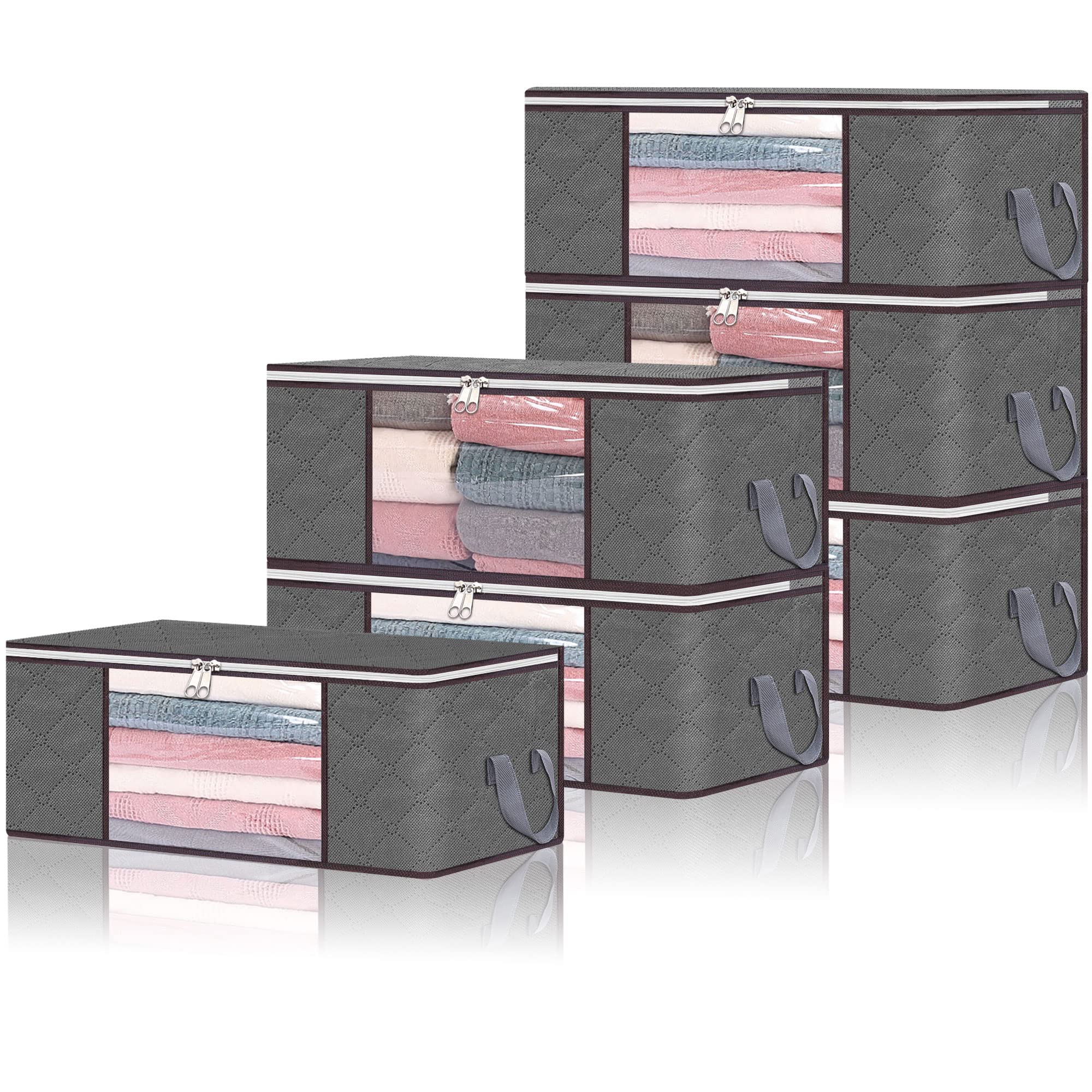 Vieshful 6 Pack Clothes Storage Bags 35L Large Capacity Clothing Organizers with Reinforced Handles Thick Breathable Fabric Foldable Underbed Containers for Bedding Comforter Blanket Grey