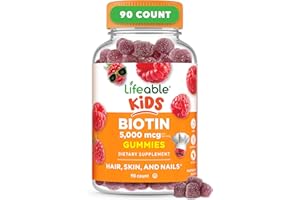 Lifeable Kids Biotin Gummies | 5,000mcg | Great Tasting Natural Flavor Biotin Supplement | Vegan Non GMO Hair Gummies | for Hair Skin and Nails | 90 Gummies