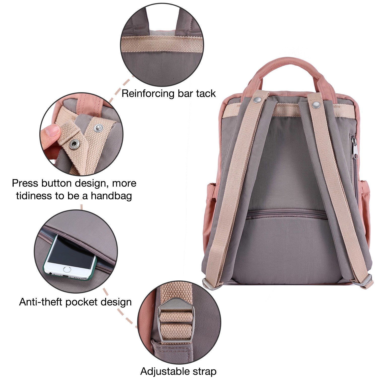 Diaper Backpack Multi-Function Diaper Bag Mother Bag Backpack Nappy Bag with Insulated Bottle Pockets,Large Capacity Waterproof Mummy Handbag Traveling Backpack(Pink)