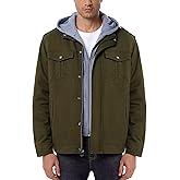 UIQUR Men’s Winter Military Casual Jacket with Removable Hood Sherpa Lined Cotton Fleece Cargo Coat for Fall and Work