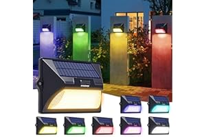 intelamp Solar Fence Lights Outdoor, 6 Packs 9 Colors & RGB Color Changing Deck Lights Waterproof, Solar Powered LED Wall Lighting Lamp Exterior for Outside Backyard Post Patio Yard Steps Stairs