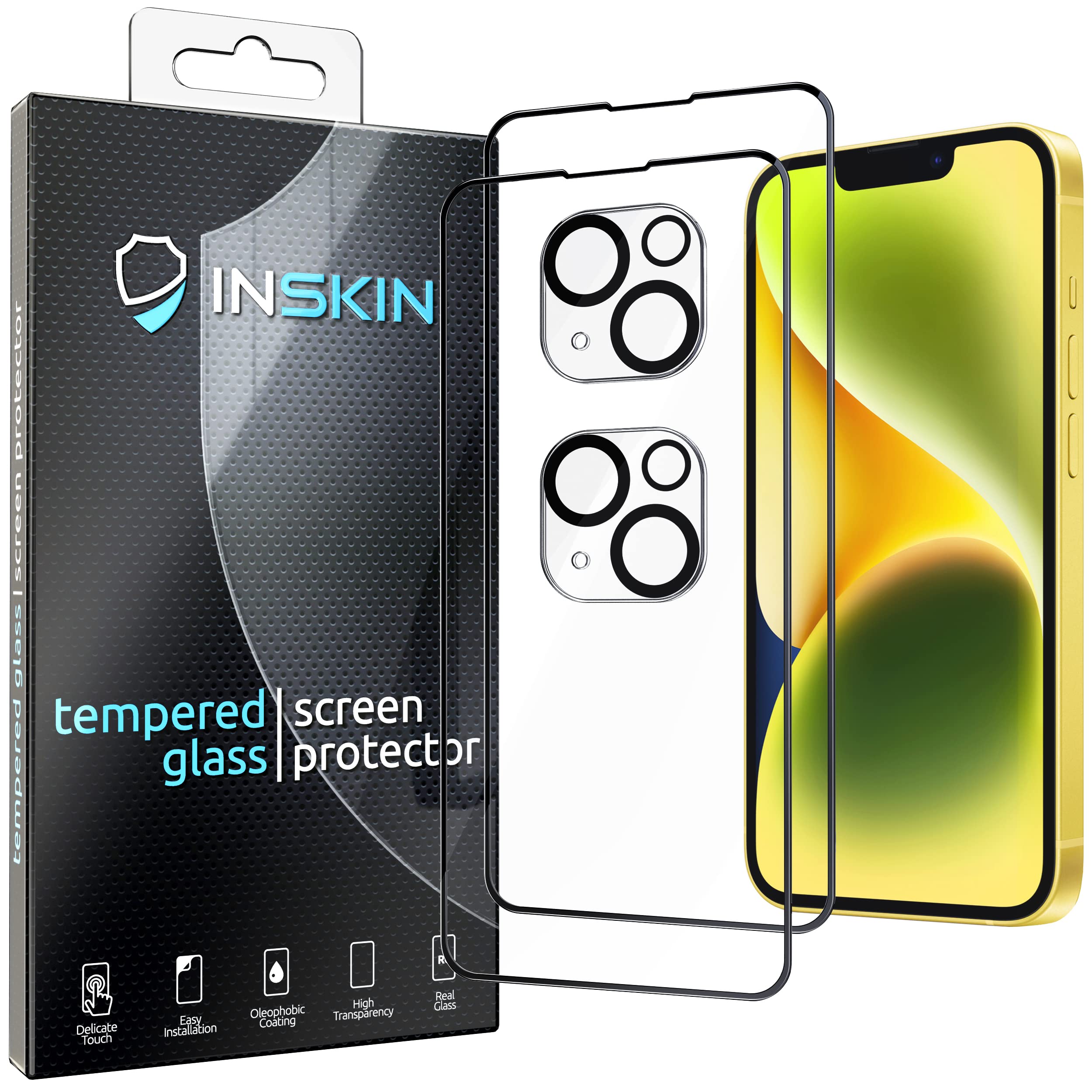 Inskin Matte Antiglare Tempered Glass Screen and HD Clear Camera Lens Protector, fits iPhone 14 Plus 6.7 inch [2022] - 2+2 Pack, Case-Friendly, 9H Hardness, Bubble Free