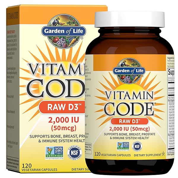 GARDEN OF LIFE D3 – VITAMIN CODE WHOLE FOOD RAW D3 VITAMIN SUPPLEMENT, 2000 IU, DAIRY AND GLUTEN FREE, VEGETARIAN, 120 CAPSULES D3 WITH ORGANIC GREEN CRACKED WALL CHLORELLA PLUS PROBIOTICS