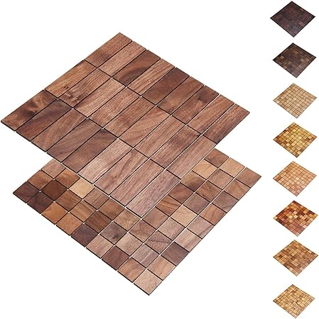 Wodewa Holz Wandverkleidung Holzmosaik Fliese 28x28cm Nussbaum Echtholz Wandpaneele Moderne Wanddekoration Holz Holzverkleidung Fussboden Decke 30x93mm Amazon De Kuche Haushalt