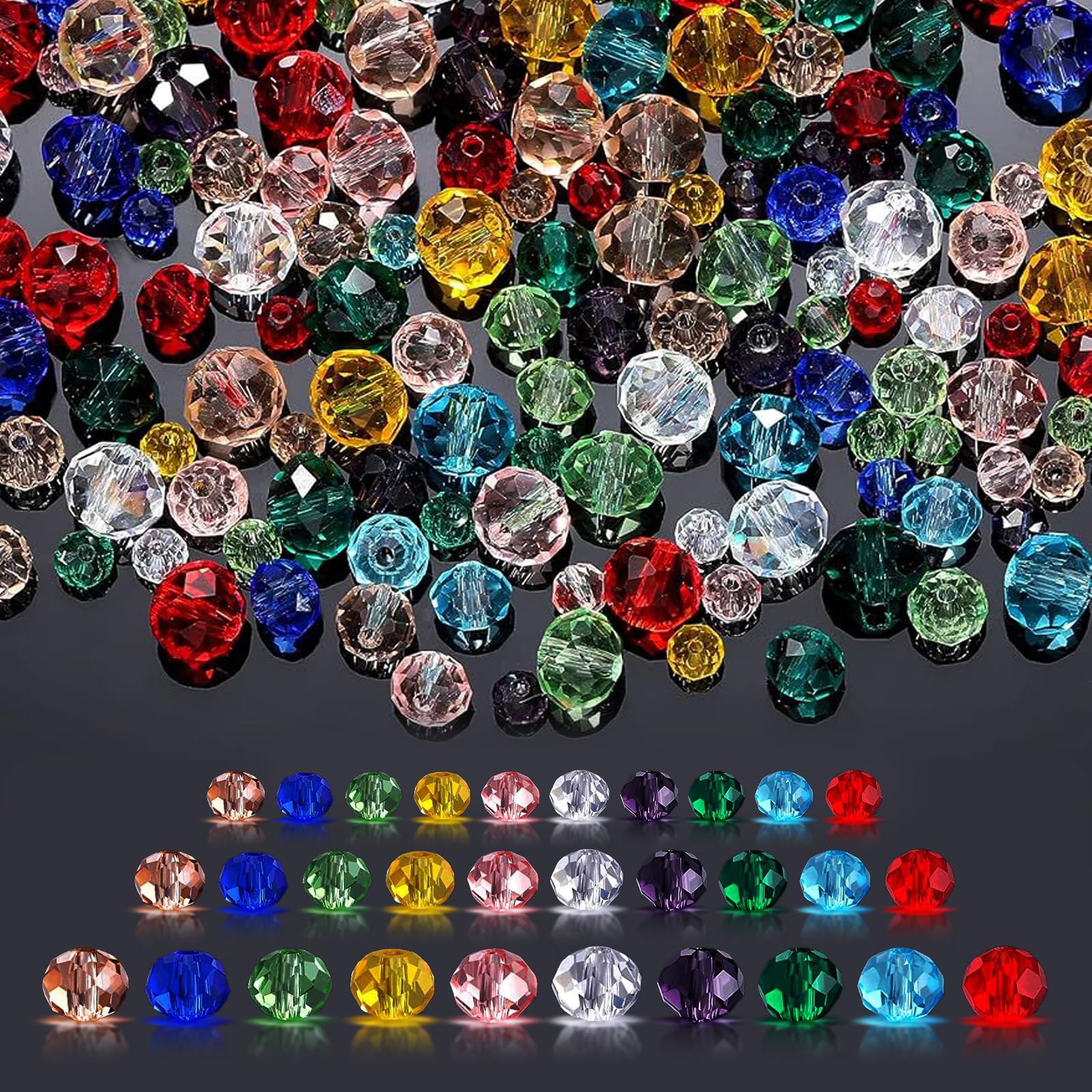 1000PCS Crystal Glass Beads, Faceted Rondelle & Seed Beads, Mixed Coloured, Bracelet, Necklace & Craft Beads