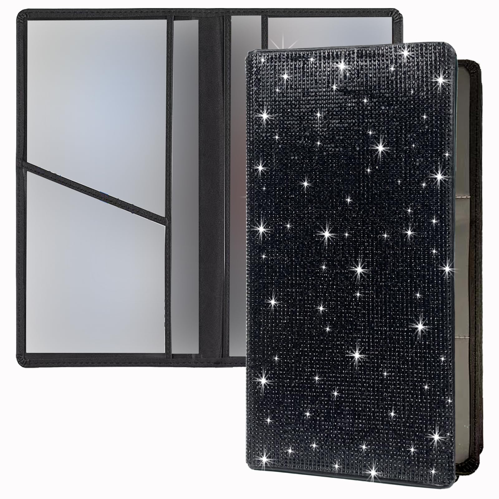 Photo 1 of ERWUBA Car Registration and Insurance Document Holder, Bling Rhinestone Organizer Leather Vehicle Glove Box Organizer Car Holder Magnetic Closure Driver License Card Wallet Case (Black)