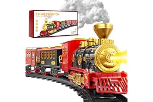 XELABRION Train Set for Kids 3-5 4-7, Classic Electric Train Toys Set with Locomotive Engine, Lights & Sound Spray, Tracks for Christmas Tree, Toy Train Set for 3 4 5 6 Years Old Kids Boys Girls
