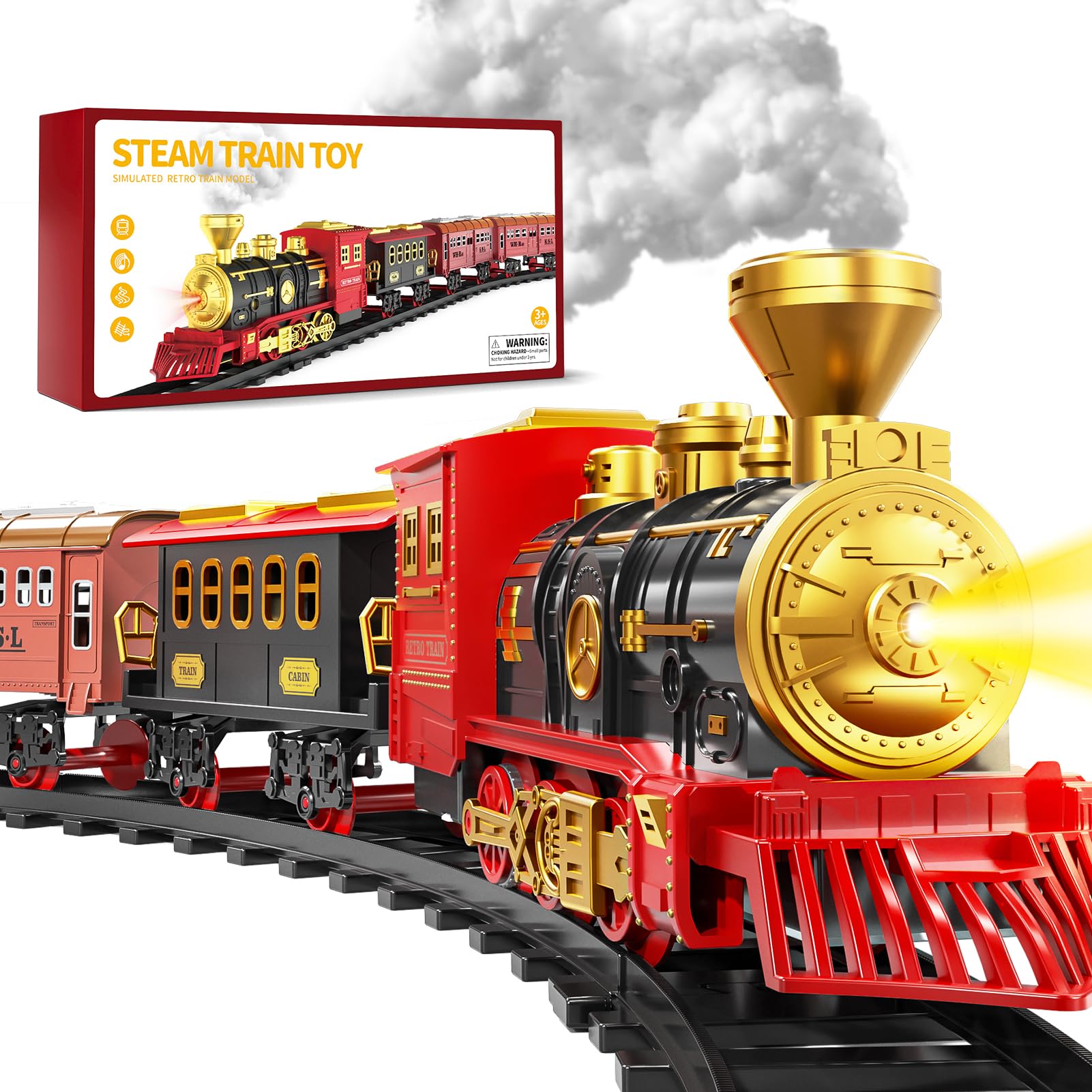 Photo 1 of Train Set for Kids 3-5 4-7, Classic Electric Train Toys Set with Locomotive Engine, Lights & Sound Spray, Tracks for Christmas Tree, Toy Train Set for 3 4 5 6 Years Old Kids Boys Girls