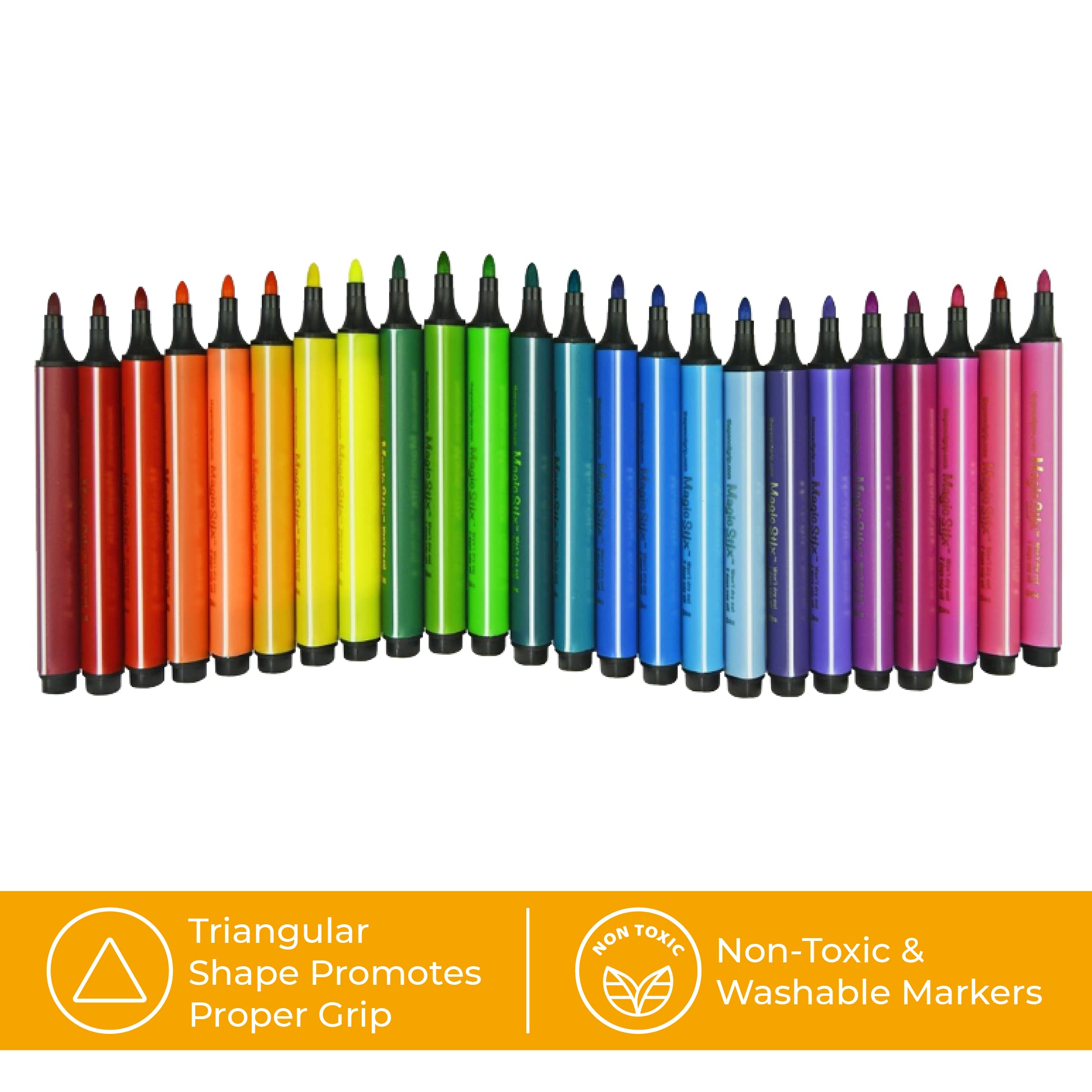 The Pencil Grip Magic Tri Stix, Non-Toxic and Washable Markers For Kids, 24 Assorted Stix Markers, TPG-397