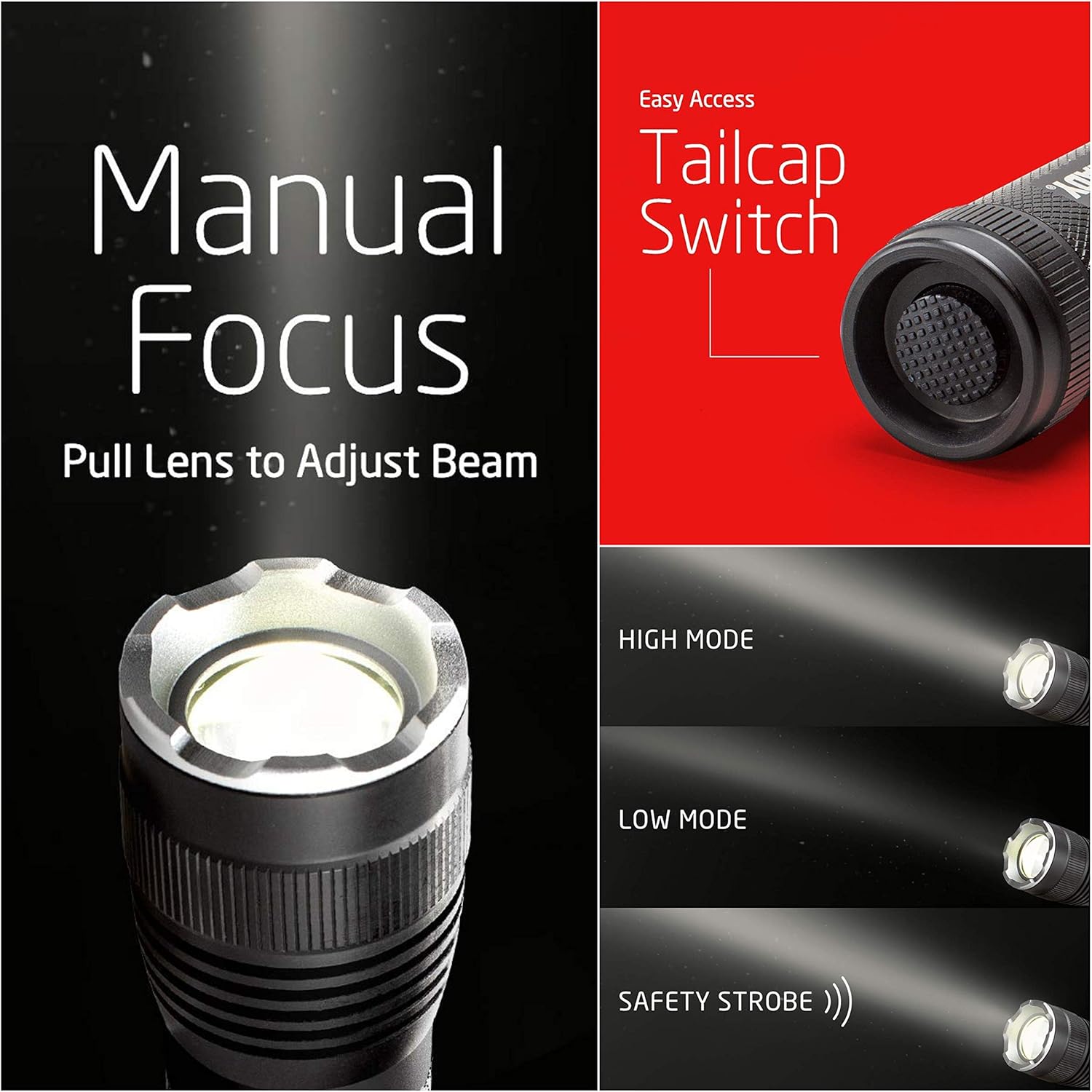 EVEREADY LED Tactical Flashlight, IPX4 Water Resistant EDC Flashlight, Super Bright High Lumens, Zoomable, 3 Light Modes, Heavy Duty Metal Body, Lanyard Included