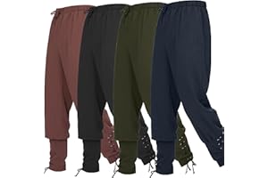 Spooktacular Creations Men Halloween Medieval Renaissance Pants With Pocket, Ankle Banded Pirate Pants, Viking Costume