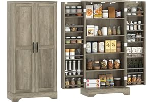 HOMCOM 50" Kitchen Pantry Cabinet, Farmhouse Freestanding Buffet Storage Cabinet with Doors, Adjustable Shelves and 12 Door S