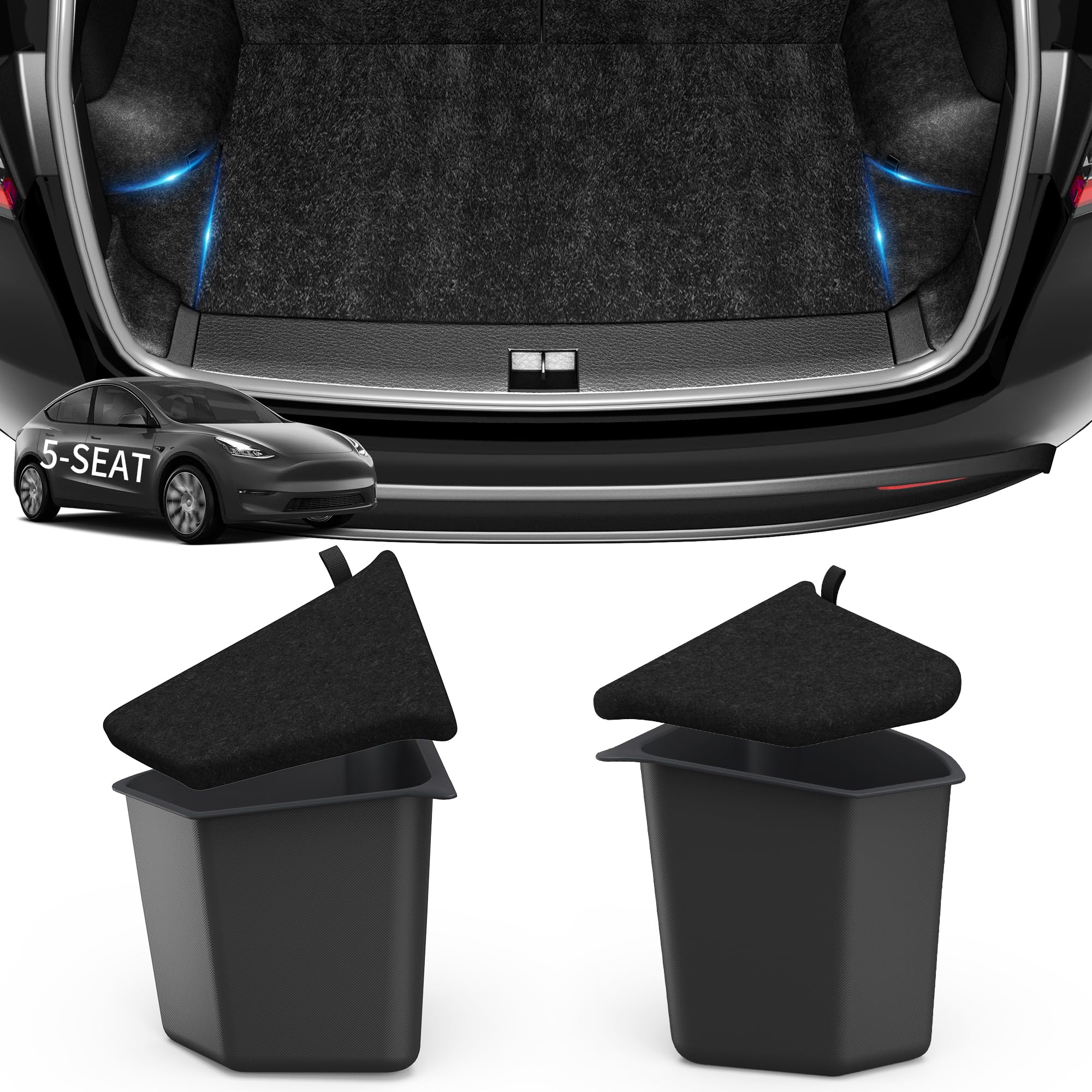 Photo 1 of oEdRo 2022 2023 Tesla Model Y Trunk Storage Bins for 5-Seater, Rear Trunk Organizer Side Storage Boxs with Lids, ABS Waterproof Odorless Protector Packets Accessories