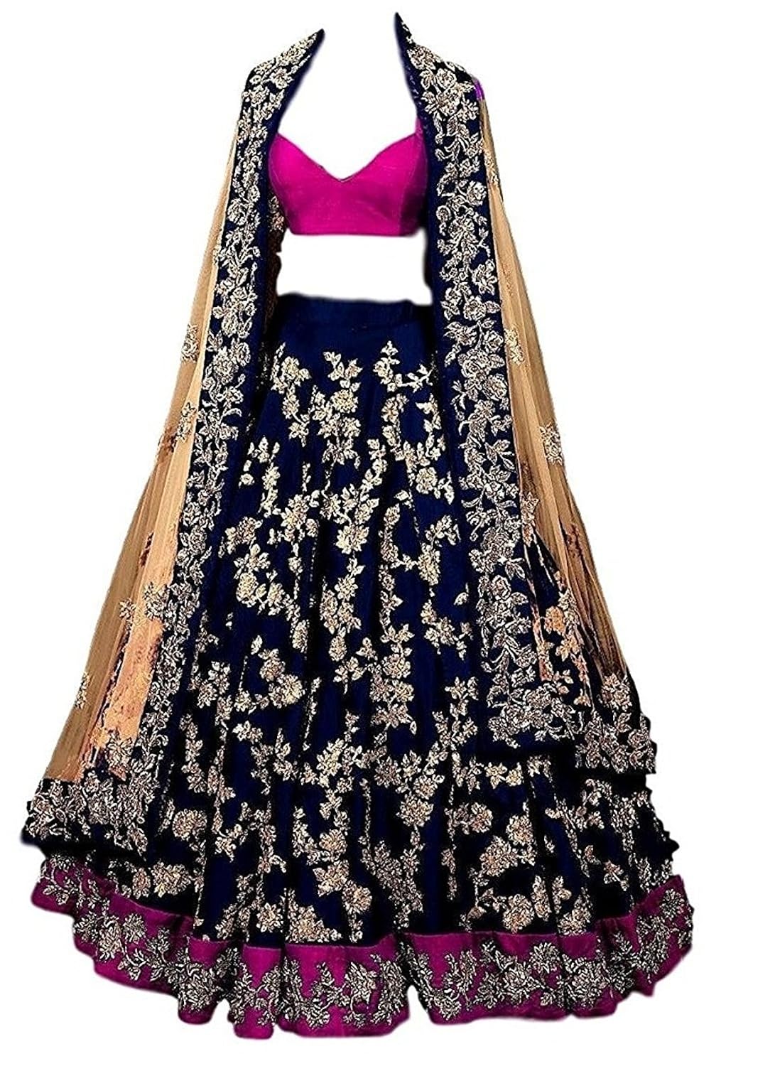 vivera women's banglory silk lehanga choli(vivera blueberry blue free size)