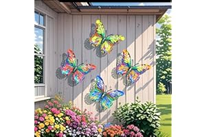 4Pcs Metal Butterfly Wall Art Decor - Outdoor Garden Iron Butterfly Sculptures, Easy-Hanging Patio, Fence & Living Room Decor