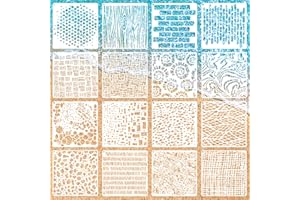 RESFLYAR 16 PCS Wood Cubist Stencils, 6 x 6 Inch Texture Mixed Media Burlap Reusable Plastic Stencil for Painting on Wood Wall Canvas Furniture Floor Geometric Cubist Art Stencils for Tile Craft Making