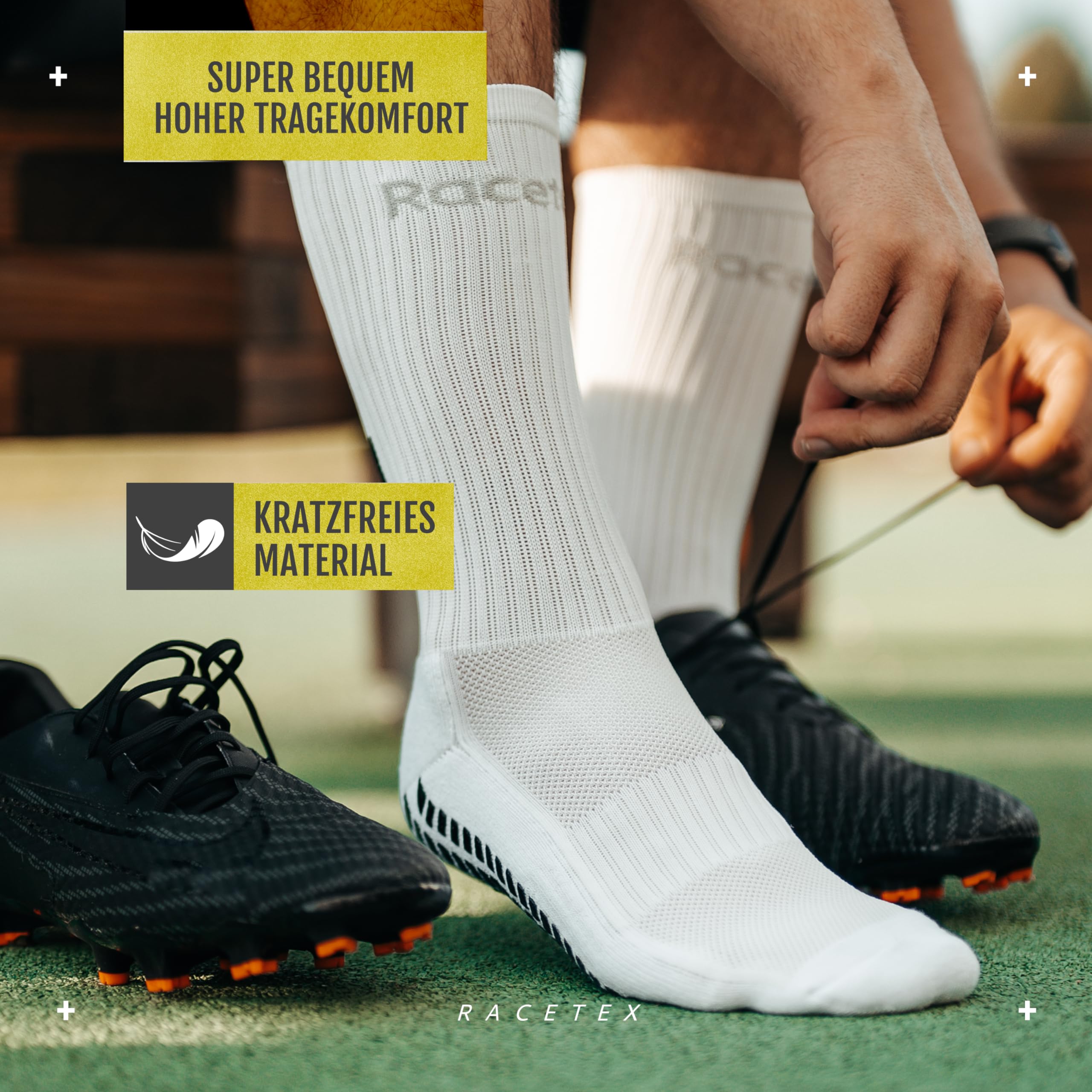 Racetex Football Socks weiß [3er-PACK] - Atmungsaktive Grip Socken Fussball - Fußball Socken Männer und Damen - Rutschfeste und schweißabweisend Fußballsocken Herren für einen optimalen Komfort 2