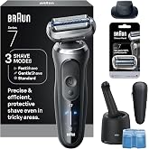 Braun Series 7 Electric Shaver for Men, Wet &amp; Dry Foil Razor, 4-in-1 SmartCare Clean &amp; Charge Center, Precision Trimmer Attachment, Replacement Shaver Head, Travel Case, Grey 7187ps