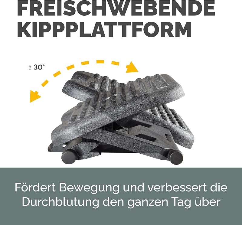 Everyday Plus Fußstütze – ergonomische Fußauflage mit Rutschfester Basis – ideal für unter dem Schreibtisch – Fußstützenhocker für Büro oder Zuhause – verbessert Sitzkomfort – Schwarz