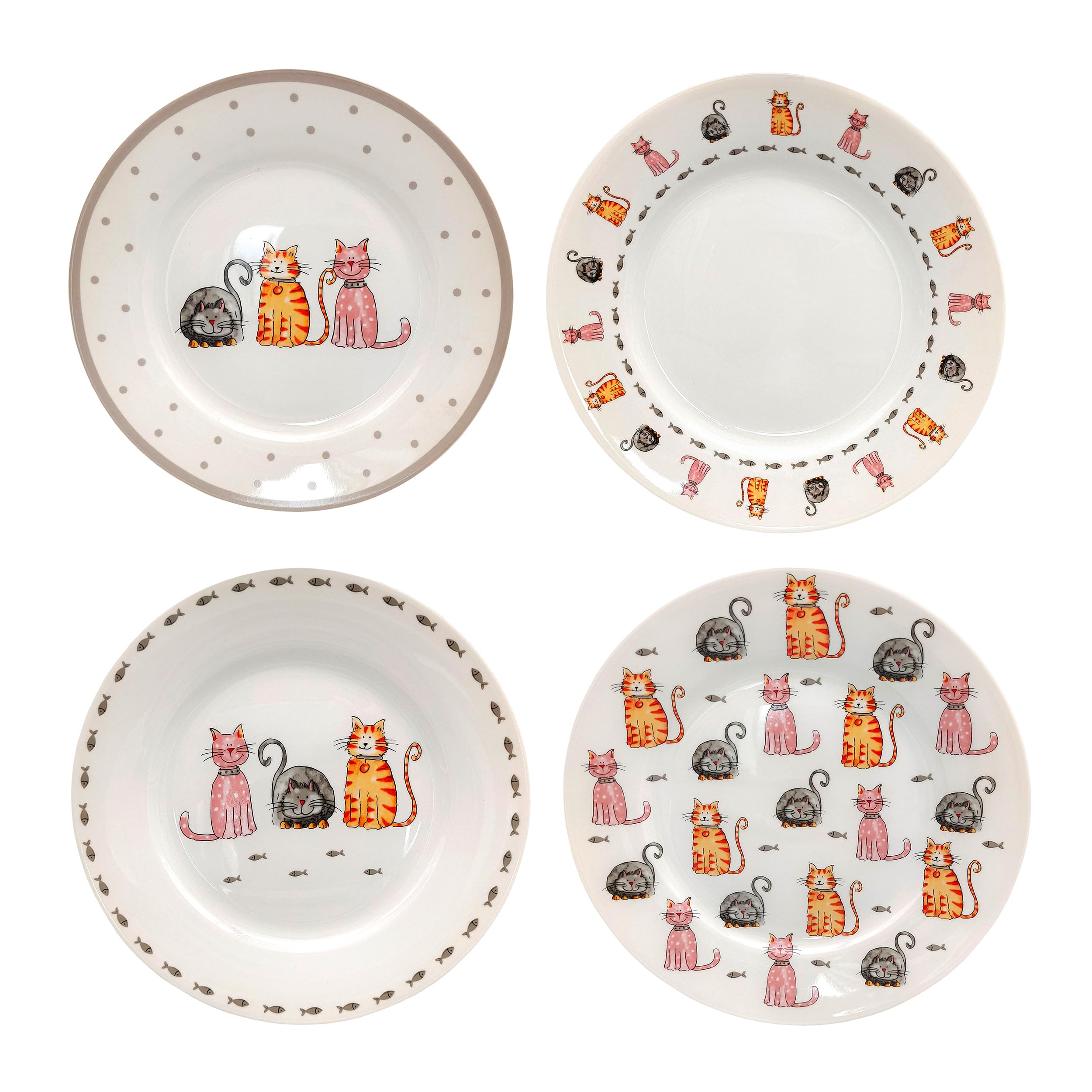 SPOTTED DOG GIFT COMPANY Side Plates Set of 4, Ceramic Small Dinner Plates for Serving Dessert Salad Cake, Cat Themed Kitchenware, Microwave Dishwasher Safe, Gifts for Cat Lovers 7.5" (19cm)