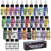 HOMY ARTY Airbrush Paint - 30 Colors with 3 Thinner, Ready to Spray Airbrush Paint Set, Water-Based Acrylic Air Brush Paints for Metal, Plastic Models, Canvas, Wood - 33 Bottles
