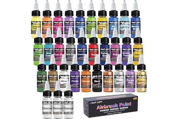 HOMY ARTY Airbrush Paint - 30 Colors with 3 Thinner, Ready to Spray Airbrush Paint Set, Water-Based Acrylic Airbrush Paints f
